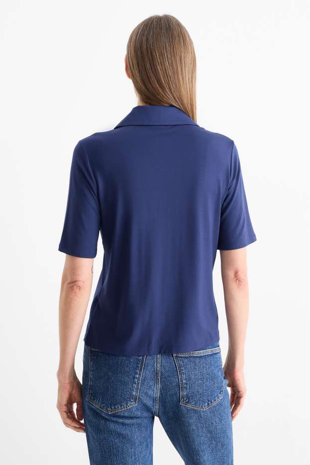 Damen - Strick-Poloshirt - dunkelblau