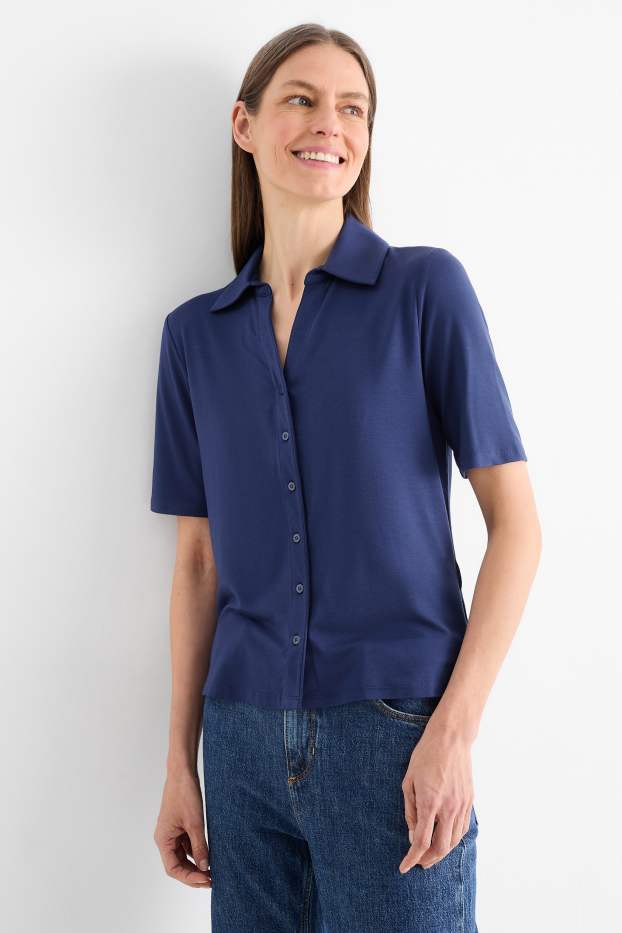 Damen - Strick-Poloshirt - dunkelblau