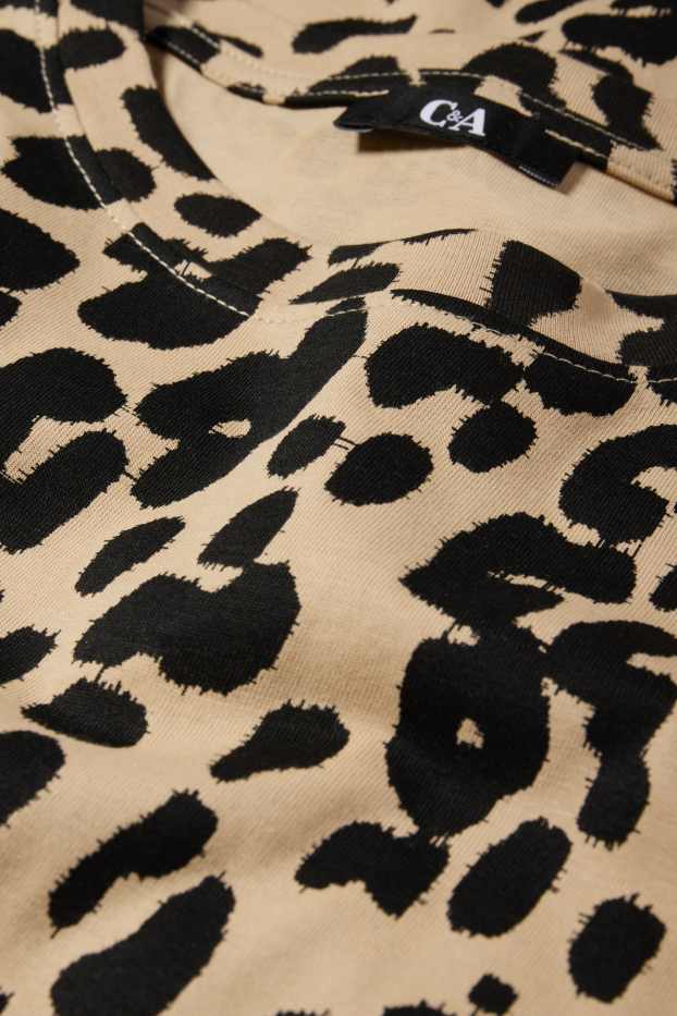 Dámské - Tričkové šaty - s leopardím vzorem - béžová