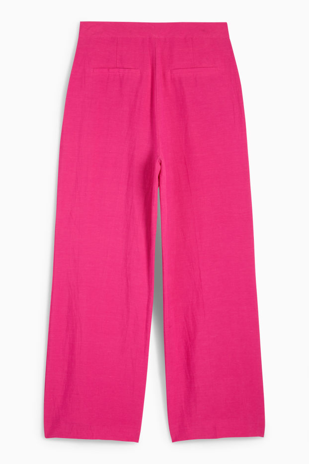 Femei - Pantaloni office cu conținut de in - talie înaltă - tapered fit - roz