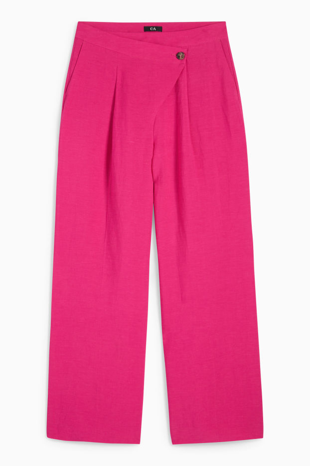 Femei - Pantaloni office cu conținut de in - talie înaltă - tapered fit - roz