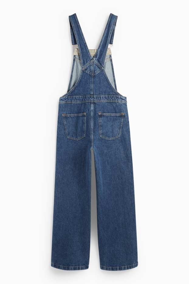 Damen - Jeans-Latzhose - Wide Leg - jeansblau