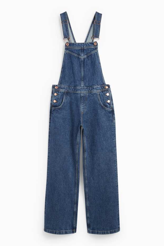 Damen - Jeans-Latzhose - Wide Leg - jeansblau