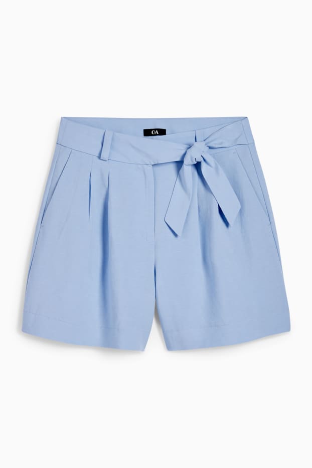 Femmes - Short avec teneur en lin - high waist - bleu clair