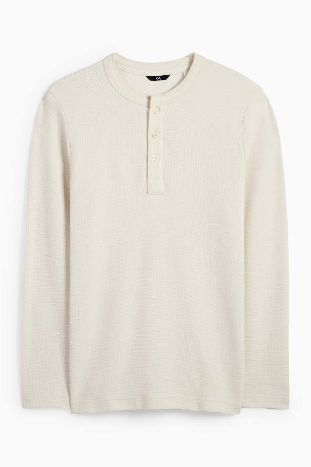 Hommes - Haut henley - regular fit - texturé - blanc crème