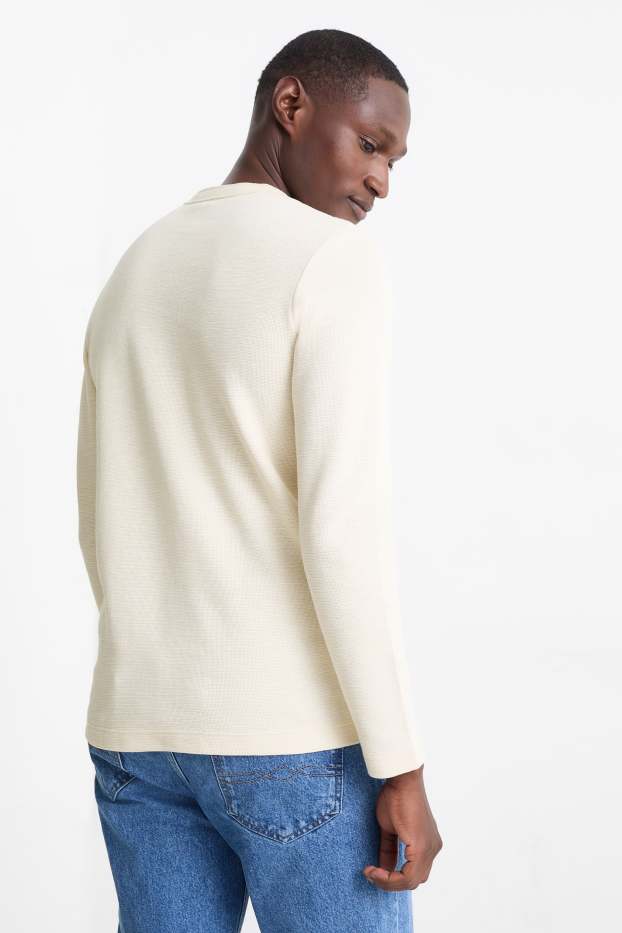 Hommes - Haut henley - regular fit - texturé - blanc crème