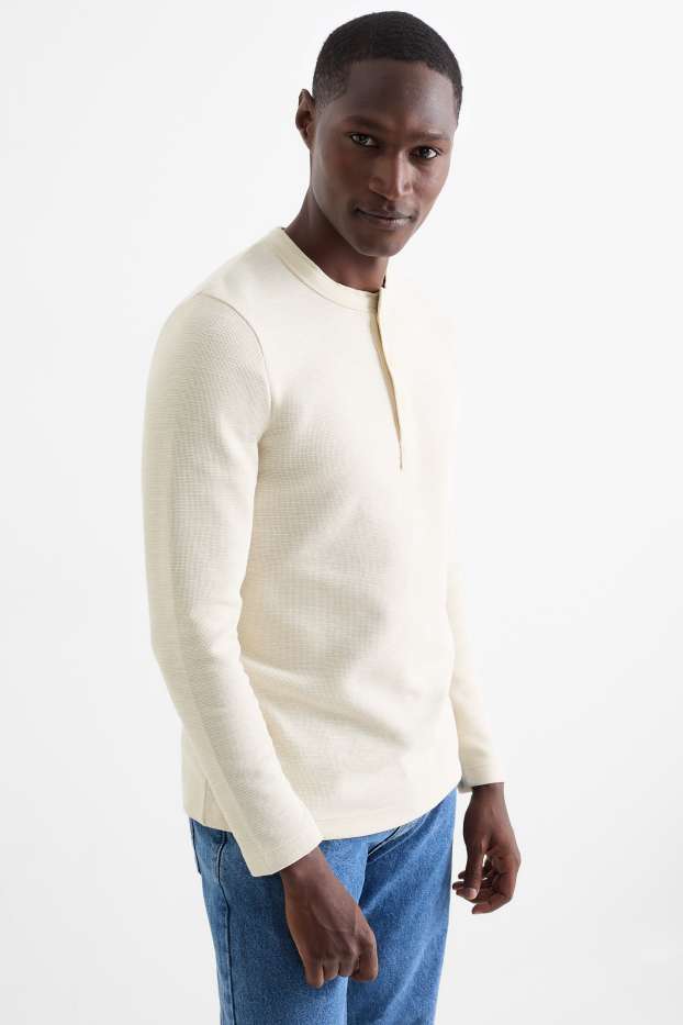 Hommes - Haut henley - regular fit - texturé - blanc crème