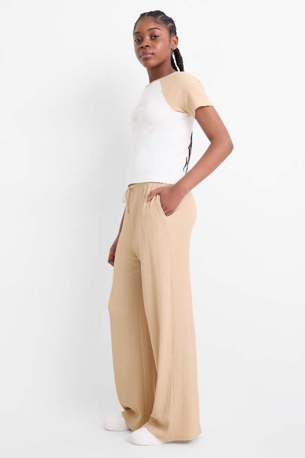 Kinder Mädchen - Jersey-Hose - strukturiert - beige