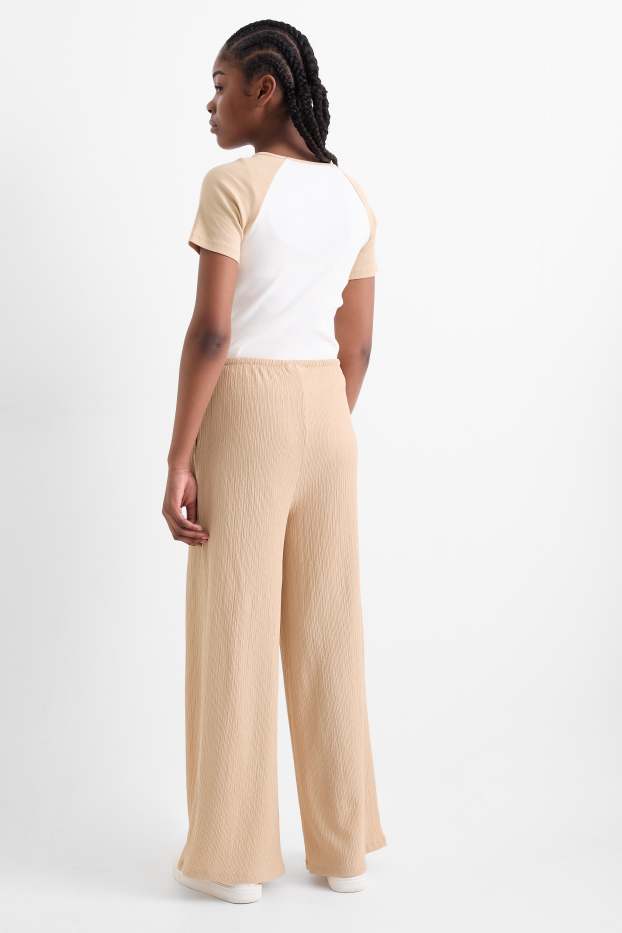 Kinder Mädchen - Jersey-Hose - strukturiert - beige