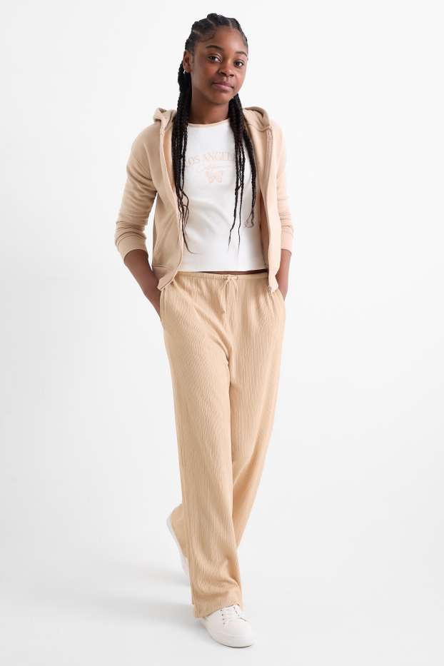 Kinder Mädchen - Jersey-Hose - strukturiert - beige
