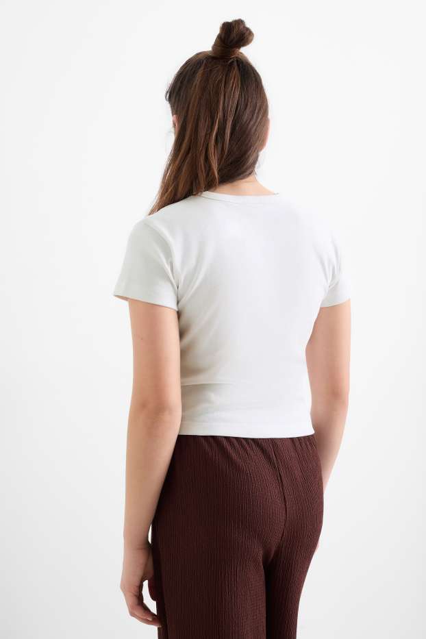 Copii - Fete - Pisică - tricou cu mânecă scurtă - alb