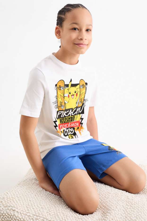 Niños: niños - Pokémon - Pikachu - pijama corto - 2 prendas - azul oscuro / blanco roto