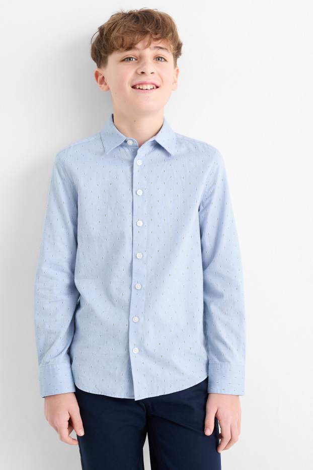 Kinder Jungen - Hemd - Minimal-Print - hellblau