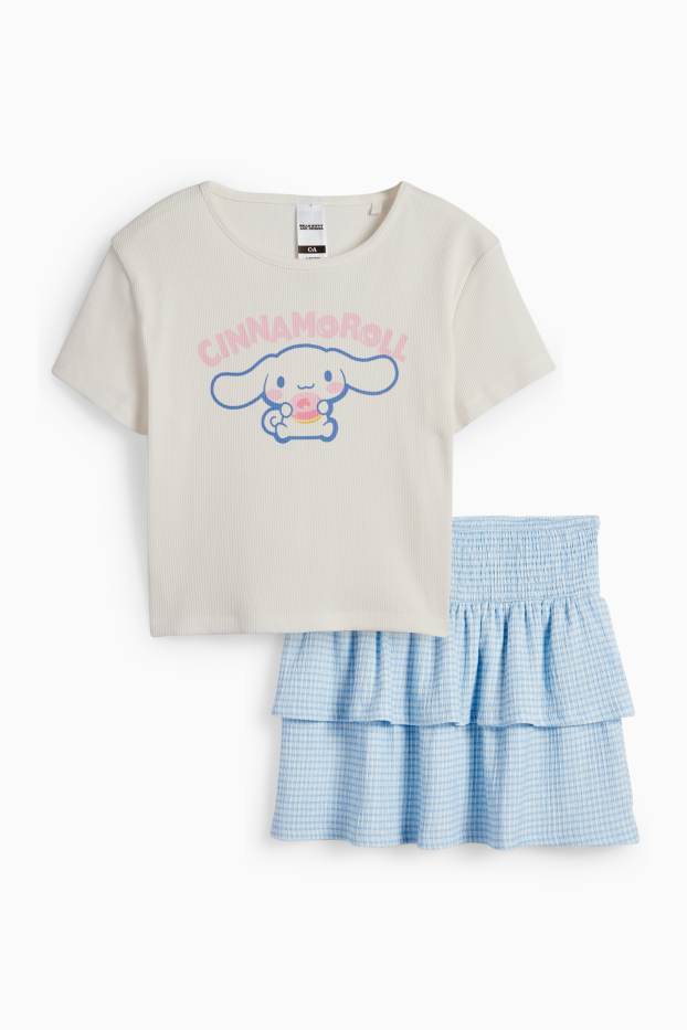 Kinderen: meisjes - Cinnamoroll - set - T-shirt en rok - 2-delig - blauw / crèmekleurig