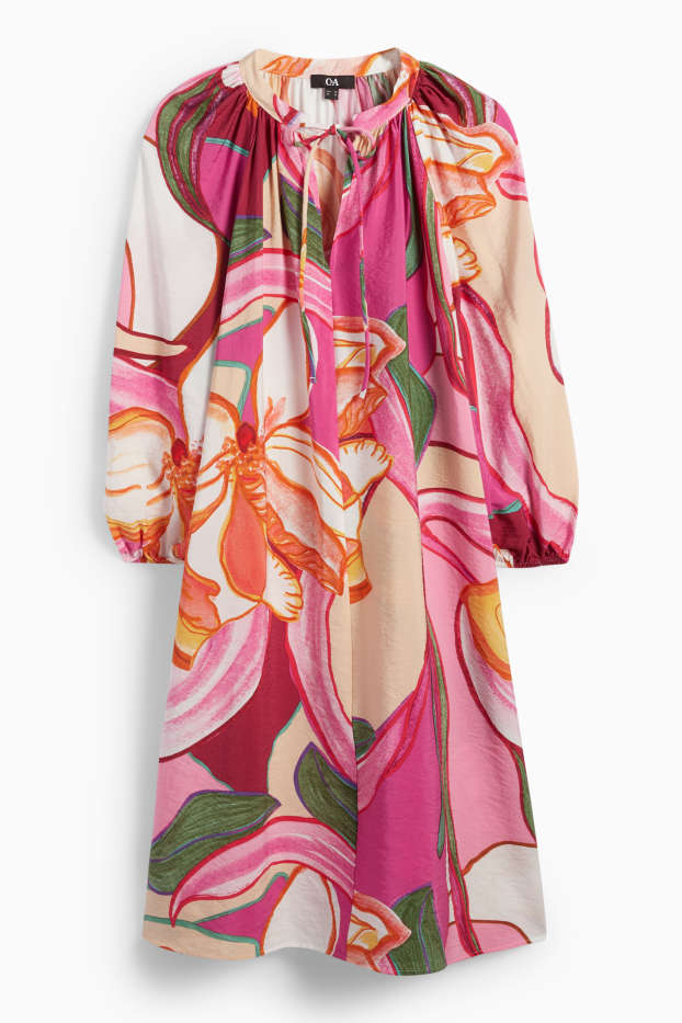 Dames - A-lijn-jurk - gebloemd - fuchsiarood