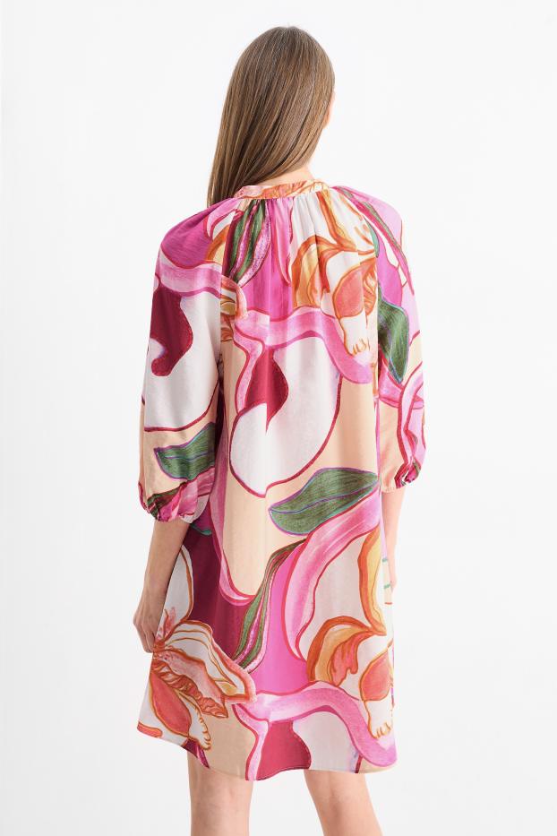 Dames - A-lijn-jurk - gebloemd - fuchsiarood