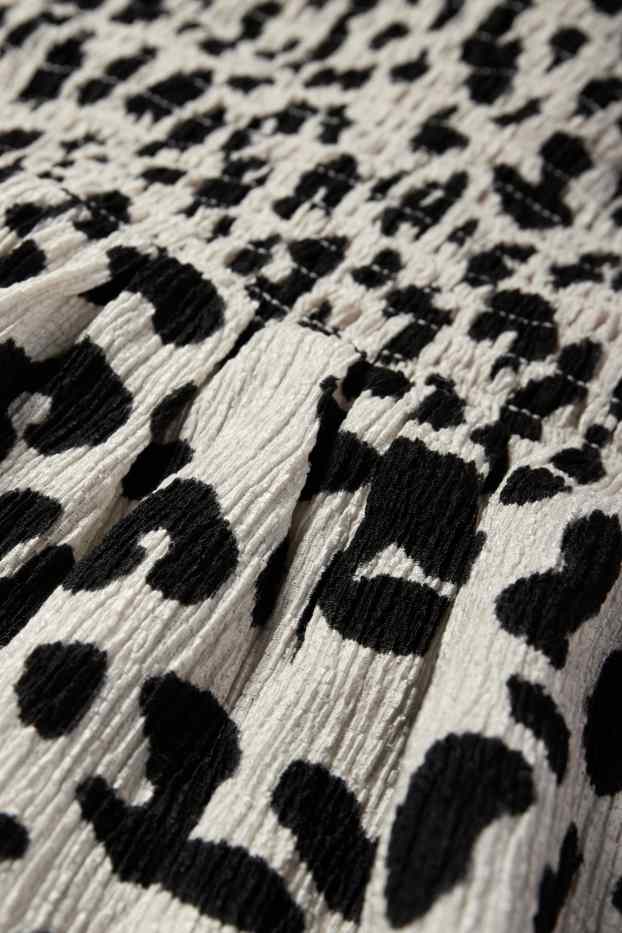Femmes - Robe Fit & Flare - imprimé léopard - texturé - smocké - noir / beige