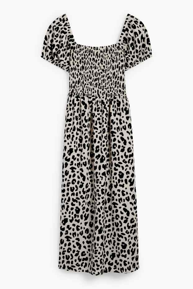 Femmes - Robe Fit & Flare - imprimé léopard - texturé - smocké - noir / beige