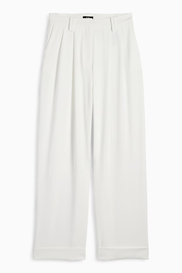 Femmes - Pantalon en toile - high waist - wide leg - blanc