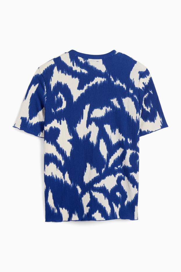 Dames - T-shirt - met patroon - met structuur - donkerblauw