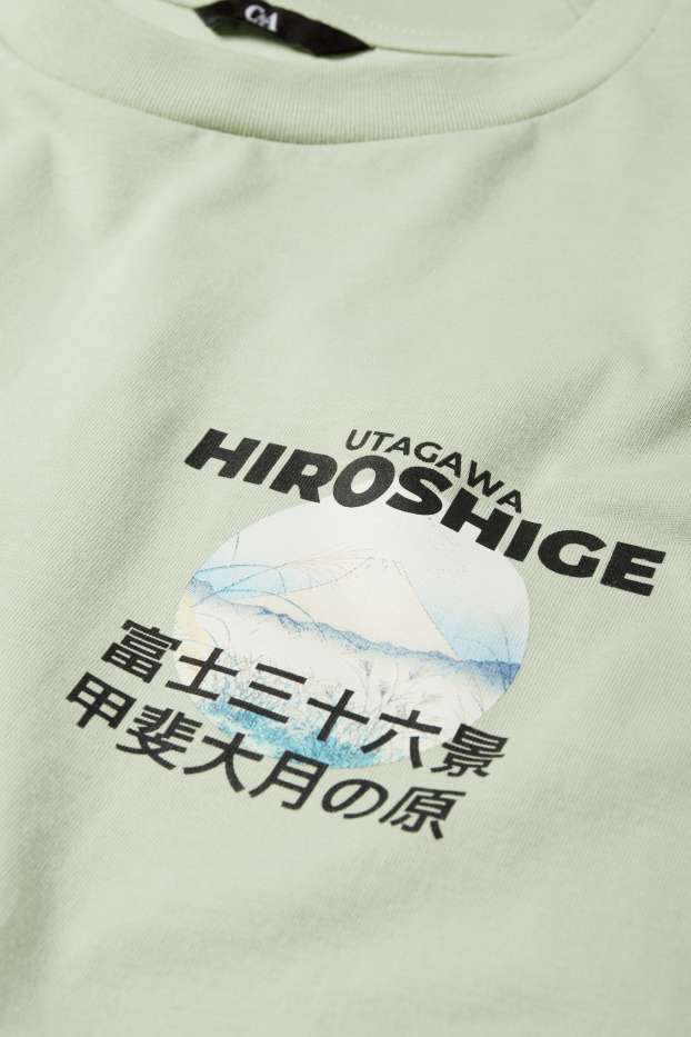 Men - T-shirt - oversized - Hokusai - light green
