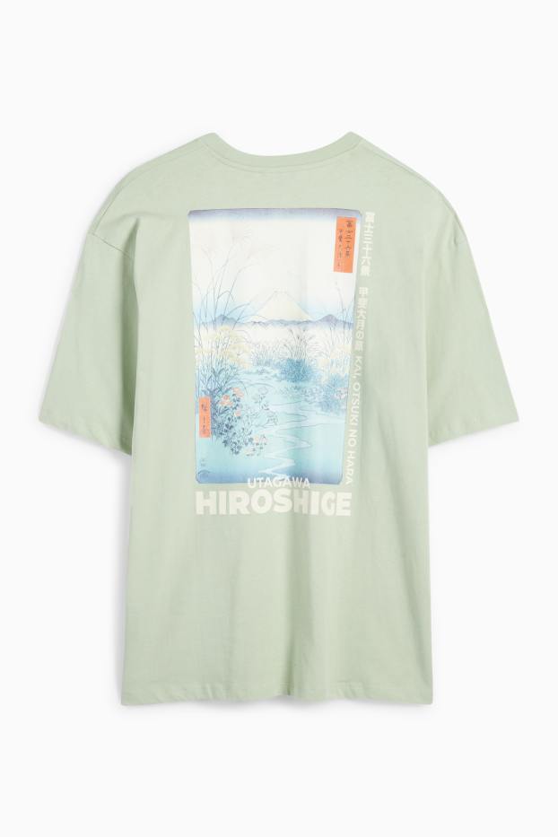 Men - T-shirt - oversized - Hokusai - light green