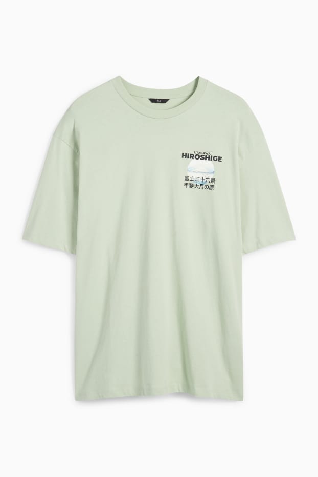 Men - T-shirt - oversized - Hokusai - light green
