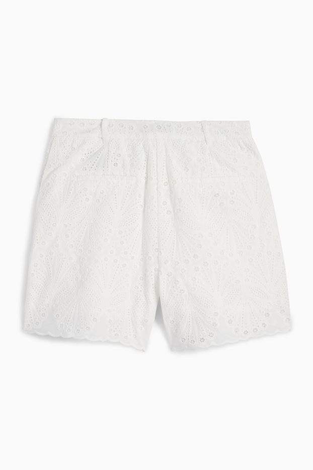 Femmes - Short - high waist - broderie anglaise - blanc crème