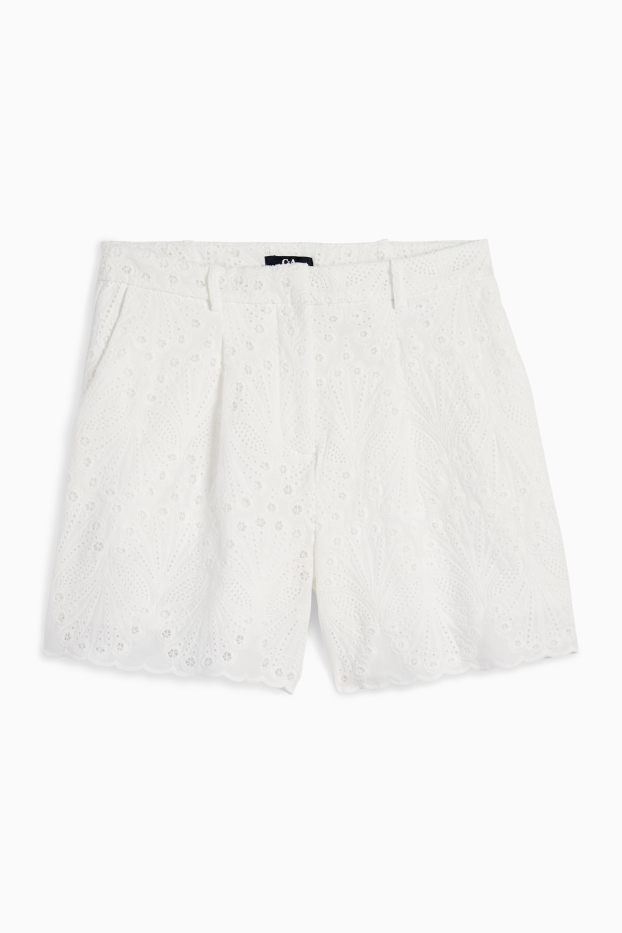 Femmes - Short - high waist - broderie anglaise - blanc crème