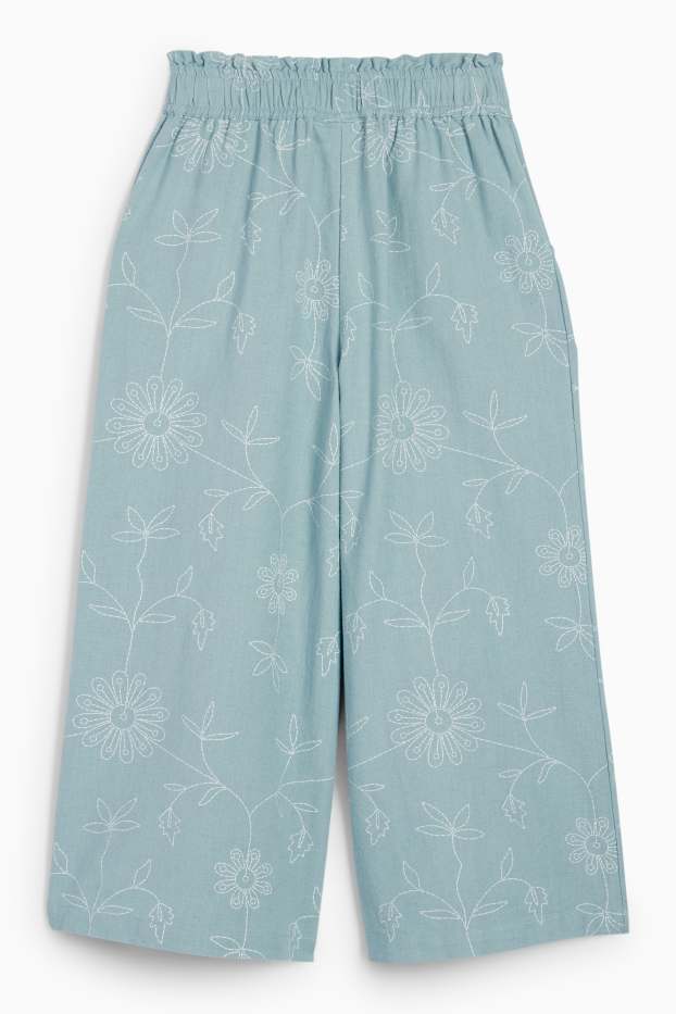 Kinder Mädchen - Stoffhose - geblümt - türkis