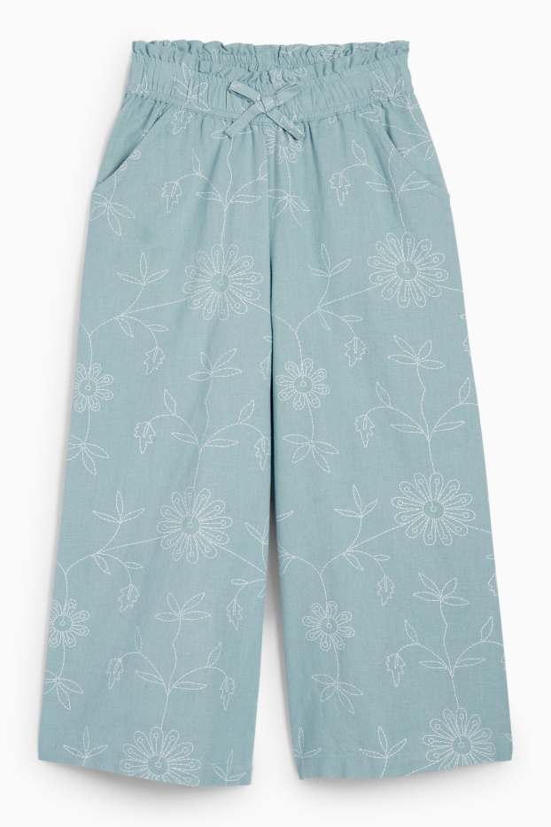 Kinder Mädchen - Stoffhose - geblümt - türkis