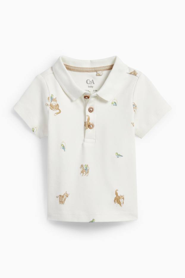 Baby: jongens - Katje en vogeltje - babyoutfit - 2-delig - wit