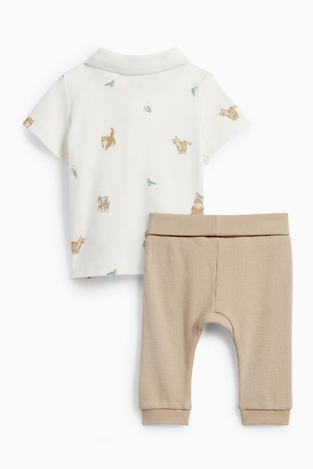 Baby: jongens - Katje en vogeltje - babyoutfit - 2-delig - wit