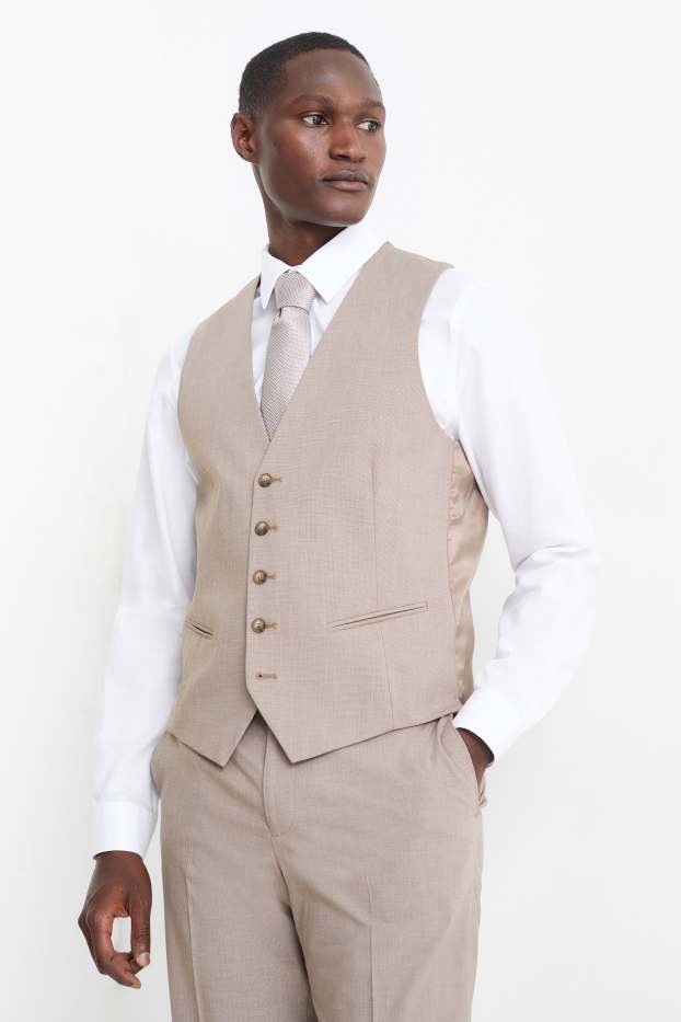 Hommes - Costume à cravate - regular fit - 4 pièces - beige