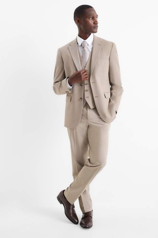 Hommes - Costume à cravate - regular fit - 4 pièces - beige