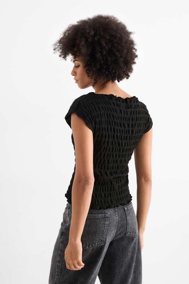 Dámské - Tričko - regular fit - strukturované - černá