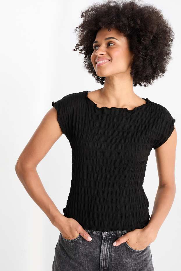 Dámské - Tričko - regular fit - strukturované - černá
