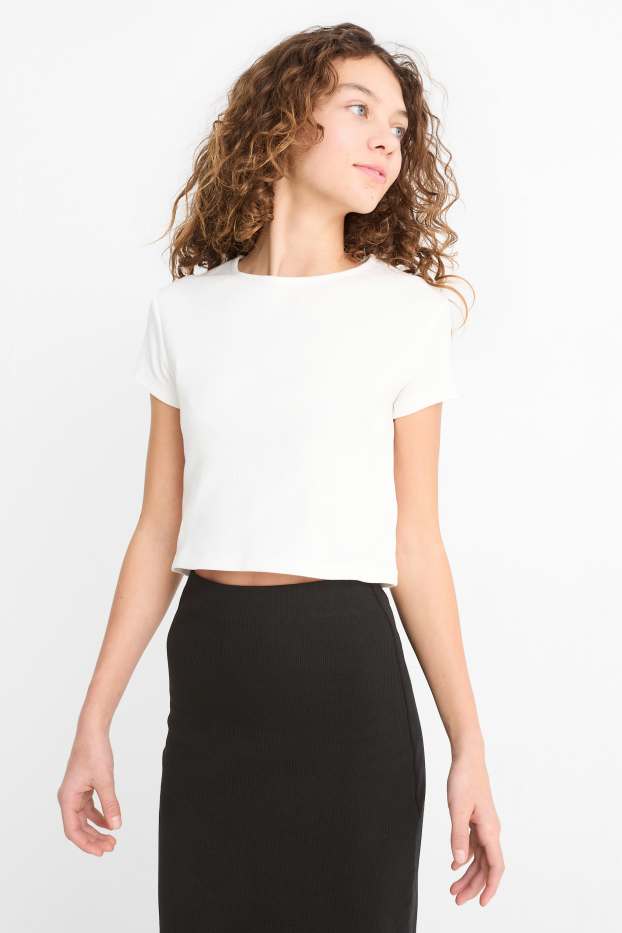 Bambine - Confezione da 3 - t-shirt - a costine - bianco