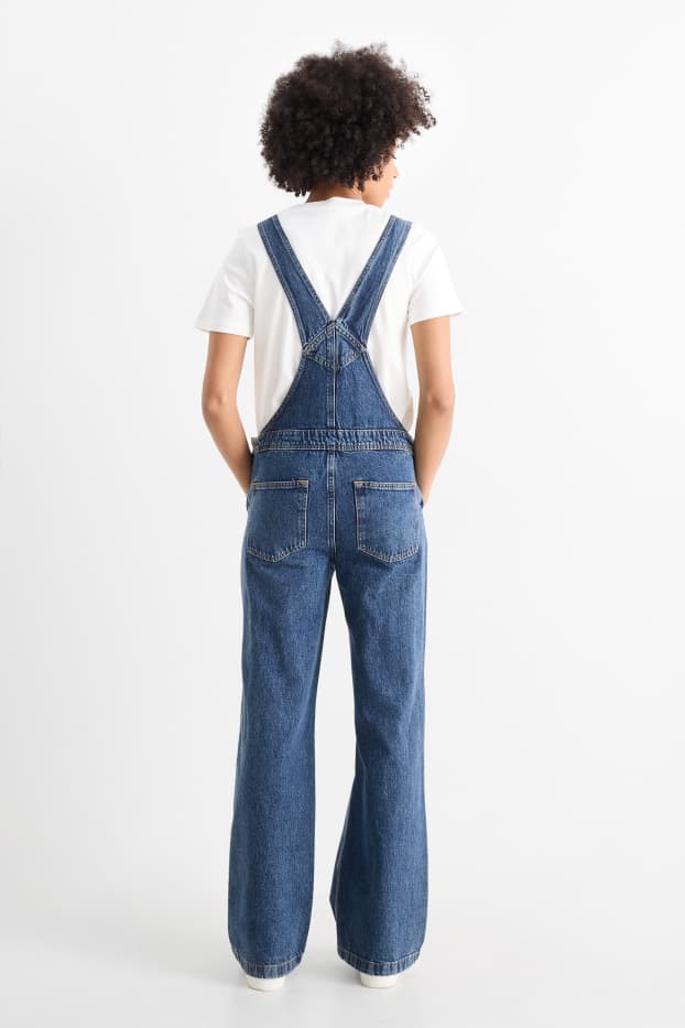Damen - Jeans-Latzhose - Wide Leg - jeansblau