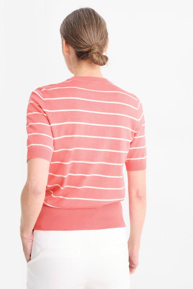 Dona - Jersei de punt de mitja - màniga curta - de ratlles - fúcsia