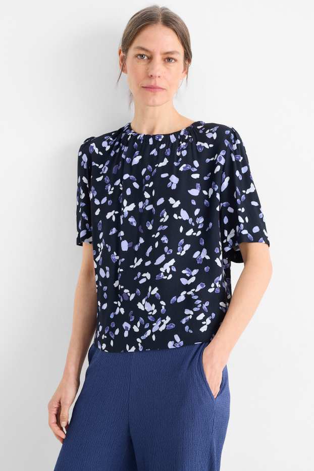 Femmes - Chemisier - à motif - bleu foncé
