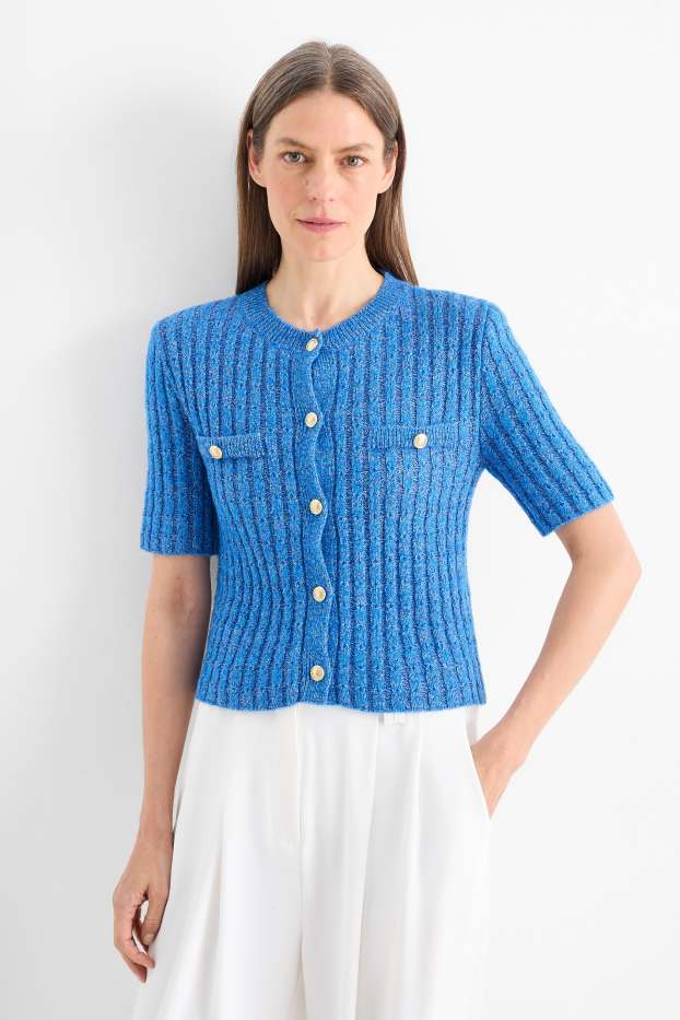 Damen - Strickjacke - Zopfmuster - blau