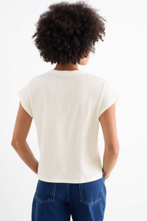 Femei - Tricou basic - structurat - alb-crem