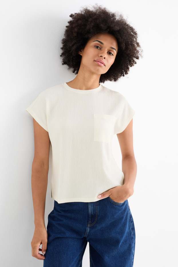 Dámské - Tričko basic - strukturované - krémově bílá
