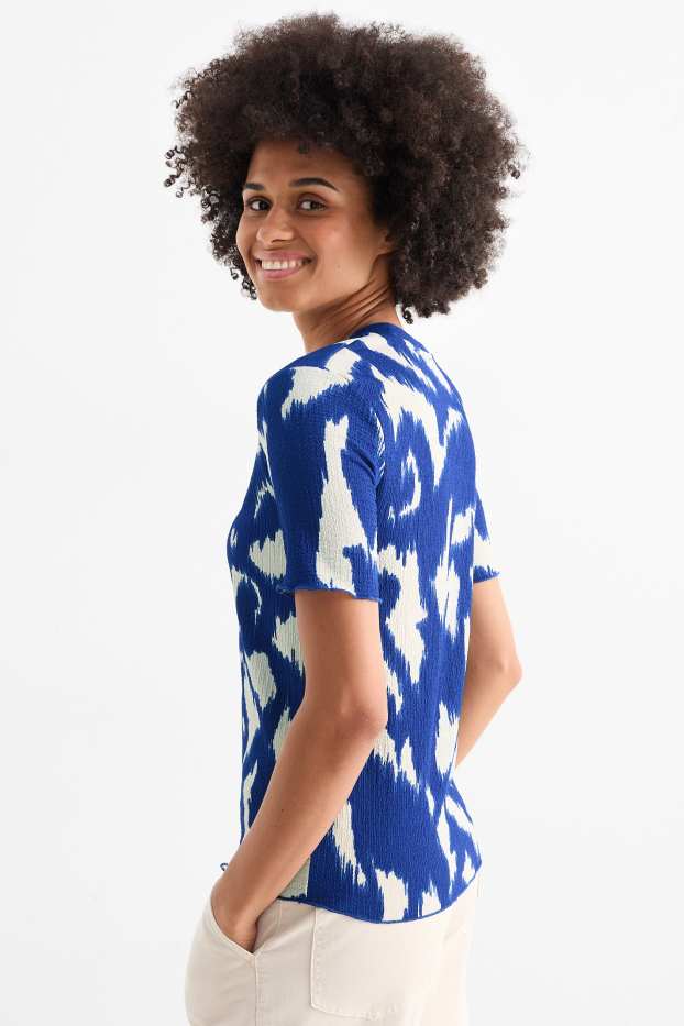 Dames - T-shirt - met patroon - met structuur - donkerblauw