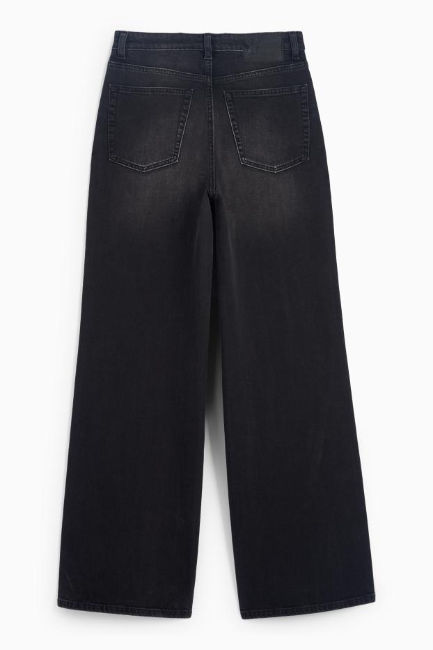 Women - Wide leg jeans - high waist - denim-dark gray