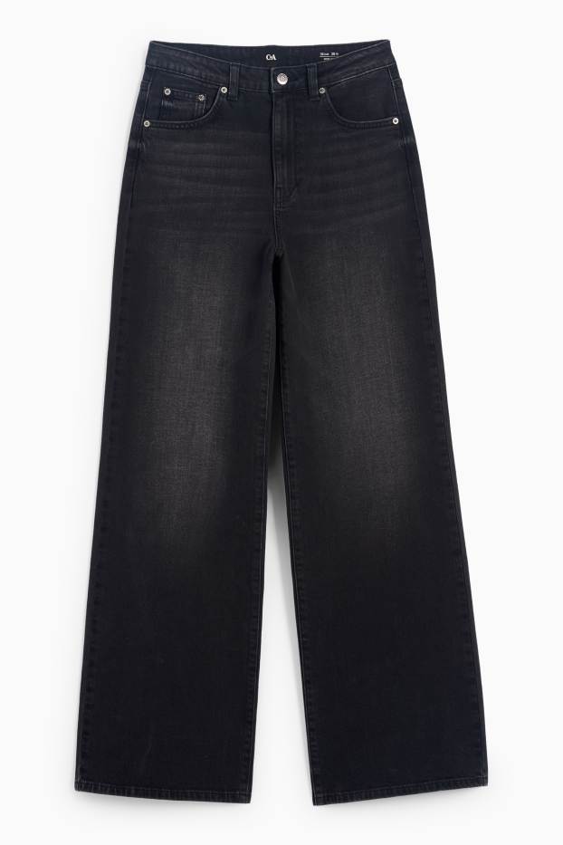 Women - Wide leg jeans - high waist - denim-dark gray