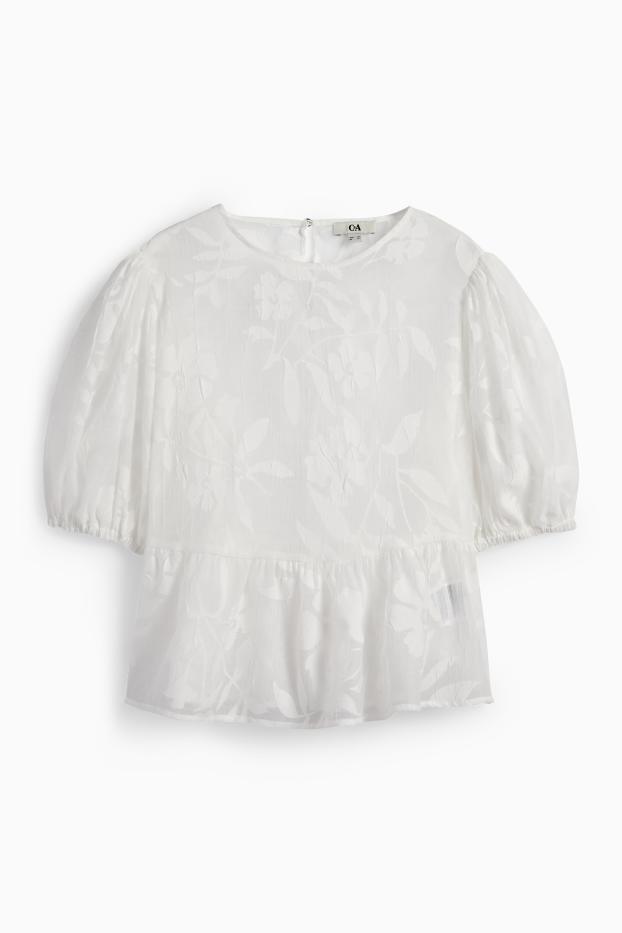 Women - Blouse - floral - white