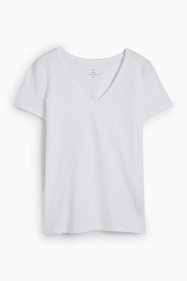 Femmes - T-shirt en à col V - slim fit - blanc