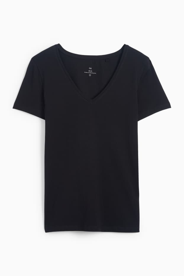 Mujer - Camiseta con escote en pico - slim fit - negro